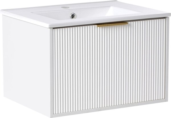 BELIANI Mobile da bagno sospeso bianco in truciolato con lavabo in Vetroceramica da 60 cm e maniglia dorata, design moderno