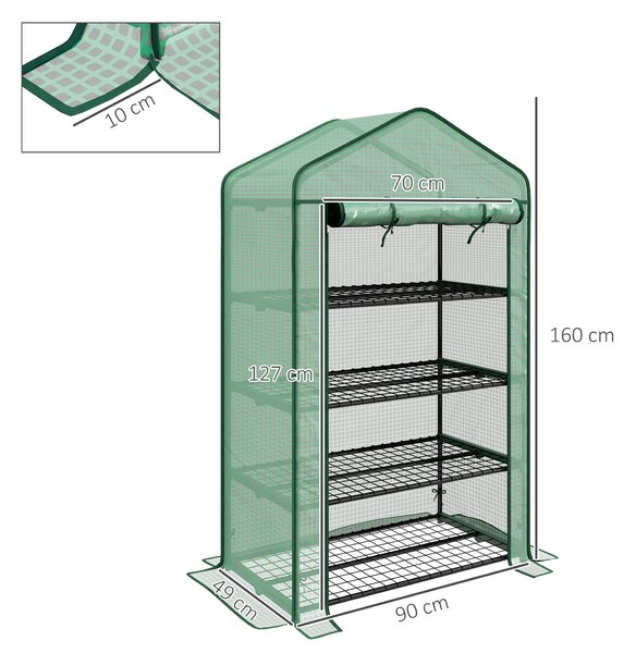 Outsunny Serra da Giardino Balcone con Ripiani 4 Livelli 90L x 49l x 160H cm Acciaio zincato Telone Rimovibile PE Alta densità Verde