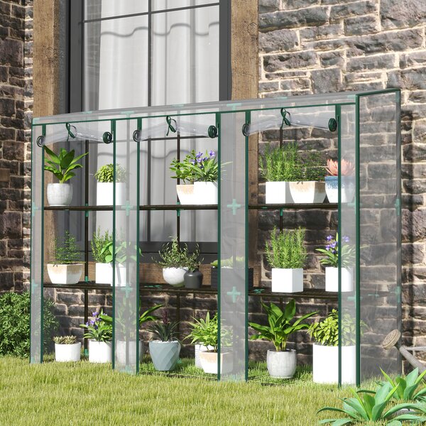 Outsunny Serra da giardino con ripiani a 3 livelli serra da balcone 3 porte avvolgibili con zip 215 x 46 x 151 cm verde