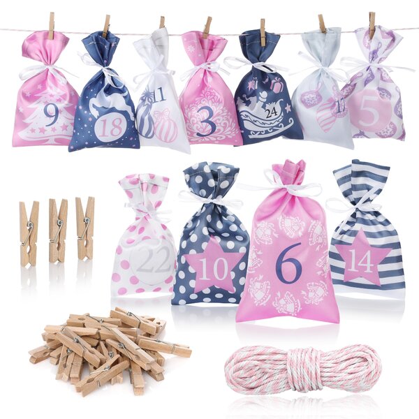 Calendario dell'avvento in tessuto Nordstern da riempire - set di 24 sacchetti in tessuto come calendario natalizio fatto in casa per bambini, ragazze e donne