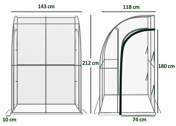 Outsunny Serra da giardino adossata con 2 porte con cerniera avvolgibili in acciao PVC transparente