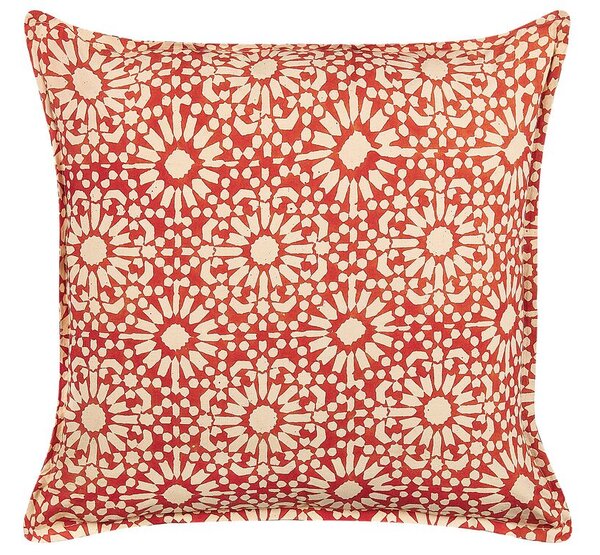 Cuscino decorativo rosso panna cotone motivo geometrico 45 x 45 cm folk design decor accessori Beliani