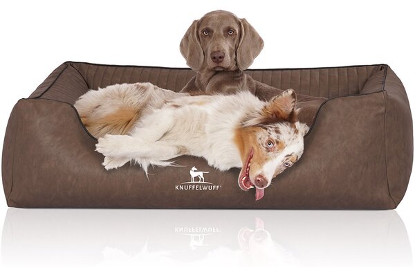 Letto ortopedico per cani Chesapeake in Pelle finta marmorizzata trapuntata al laser, XL, marrone
