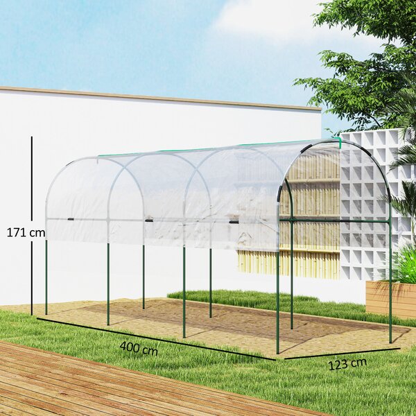 Outsunny Serra da giardino serra a pomodori 4 archi in acciaio copertura in PVC 4 x 1,23 x 1,71 m verde