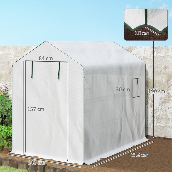 Outsunny Serra da giardino 3 m² con ripiani 3 livelli, PE rinforzata 135 g/m² anti-UV, porta avvolgibile e finestre in rete
