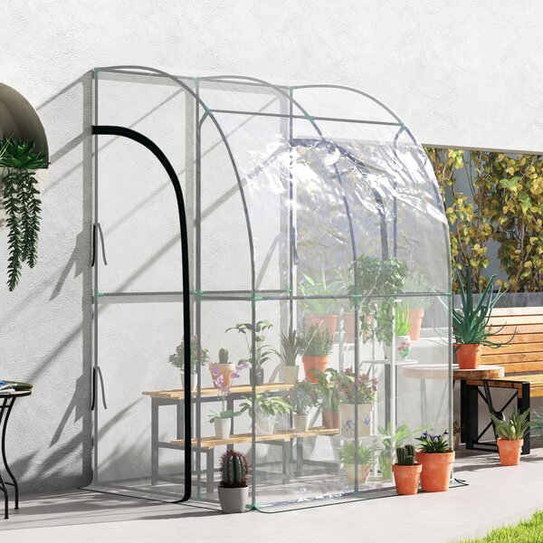 Outsunny Serra da giardino adossata con 2 porte con cerniera avvolgibili in acciao PVC transparente