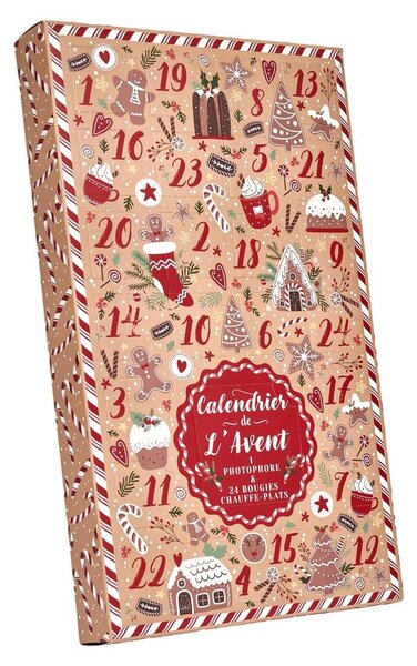 Calendario dell'Avvento con candele profumate - 22 x 38 x 5 cm - Scatola regalo contenente 24 pezzi - Colore: rosso