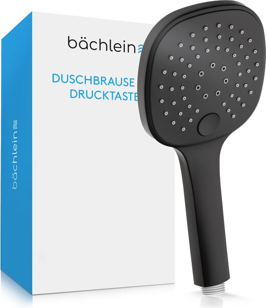 Soffione universale Bächlein - Soffione con 3 modalità di getto, facile da cambiare con il pratico pulsante - Soffione quadrato nero opaco - Doccetta con attacco standard G 1/2"