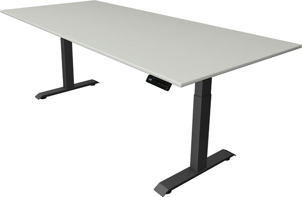 Scrivania Kerkmann Move 4 regolabile in altezza elettricamente, grigio chiaro, rettangolare, con base a T grigia, 225,0 x 100,0 cm