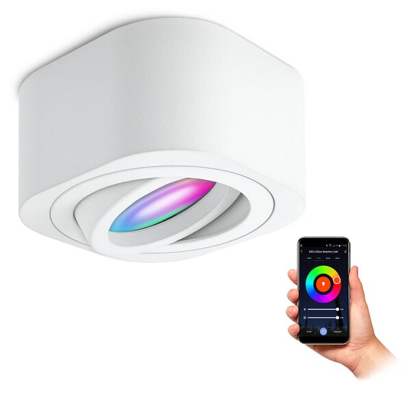 SSC-LUXon TEARA faretto da superficie bianco piatto orientabile incl. Smart RGB+ WLAN LED - Faretto da soffitto spot compatibile con Alexa, Siri e Google