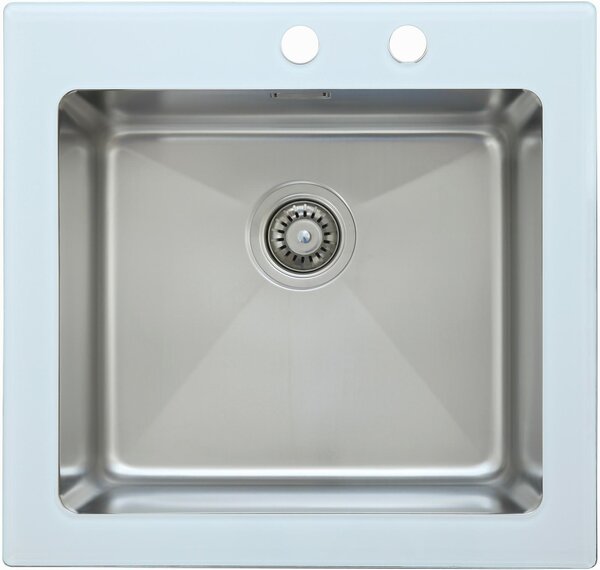 Lavello da cucina in vetro, lavello da incasso in acciaio inossidabile, lavello 55 x 53 bianco Respekta New York