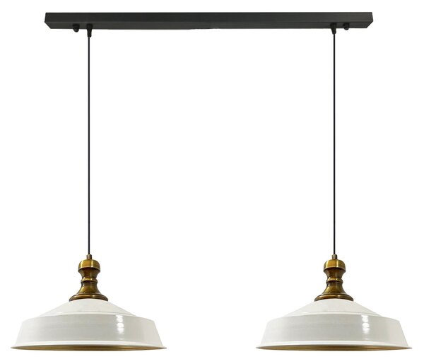 Lampada a sospensione Asletl-Knob Lampada a sospensione in metallo a 2 luci, E27, bianco Lampada vintage