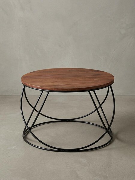 Tavolino industriale in legno massello di sheesham lavorato a mano, tendenza salotto. 60x60x40 cm | Kadima Design