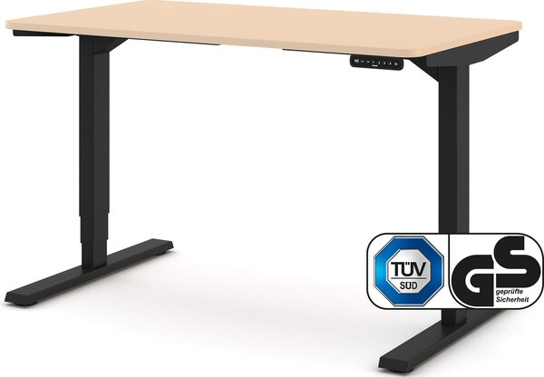 Scrivania ASSMANN regolabile elettricamente in altezza Y-Line Curved Sand nero, 120x70cm, funzione memoria, motorizzazione a 2 pieghe