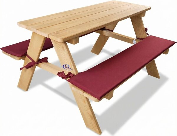 Coemo Set di sedute per bambini Tavolo da picnic naturale con imbottitura Tavolo da gioco Tavolo da giardino in legno