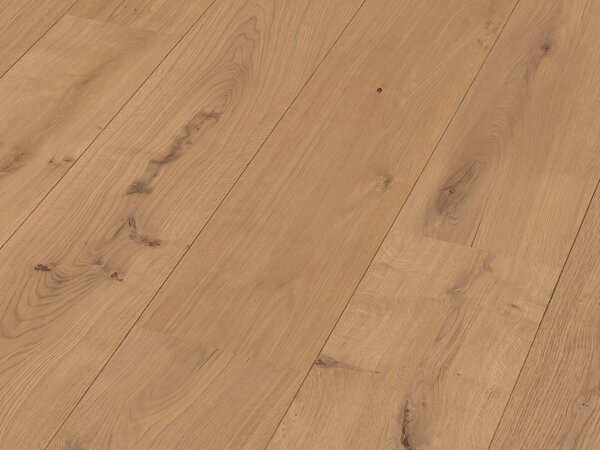 Meister | 2,20 m² | Pavimento in parquet marrone 270 mm, Lindura HD 400 rovere a doghe larghe, verniciato opaco spazzolato, tecnologia Wood Powder, resistente all'acqua, sistema a incastro Masterclic Plus, formato XXL