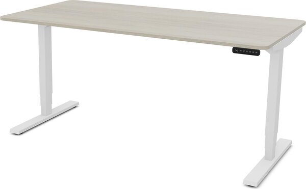 Scrivania ASSMANN regolabile elettricamente in altezza Y-Line Curved Oak Polar White, 180x80cm, funzione di memoria, motorizzazione a 2 pieghe