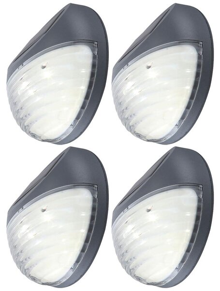Set di 4 luci solari a LED per recinzioni, realizzate in plastica grigia