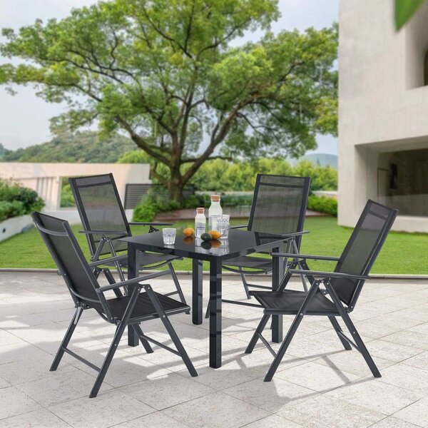 Set da giardino in alluminio Juskys Set da giardino Milano con tavolo e 4 sedie grigio scuro con sedute in fibra sintetica nera Gruppo da balcone in alluminio