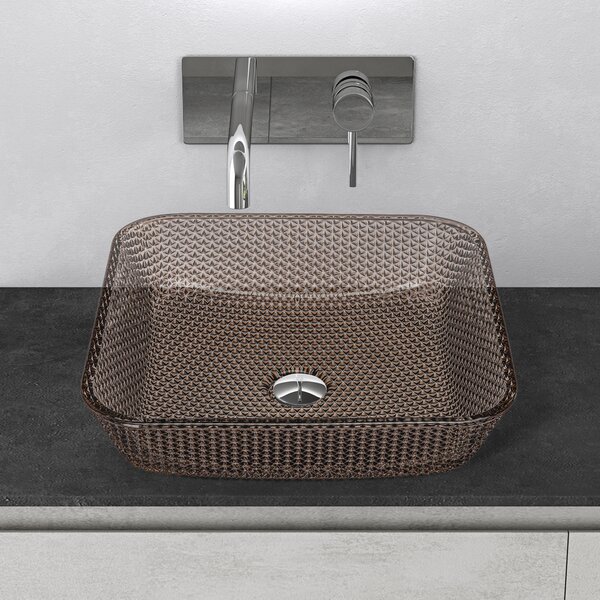 Mai & Mai lavabo Lavabo da appoggio in vetro Lavabo in vetro Lavabo a mano Lavabo rettangolare Caffè ovale senza foro per rubinetto LxPxH 40x40x11 cm Minerva03