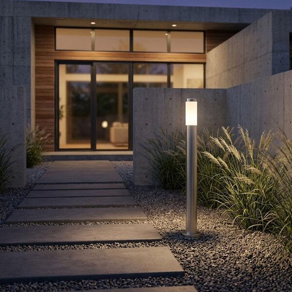 Lampada da terra a colonna LED per esterni, acciaio inox, IP44