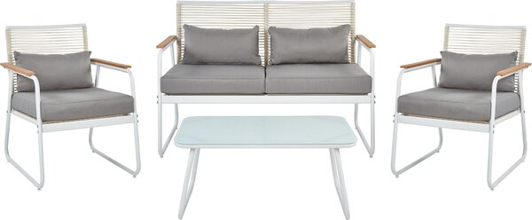 BELIANI Set da giardino bianco acciaio grigio cuscini 4 posti divano 2 posti 2 poltrone tavolo stile moderno esterno
