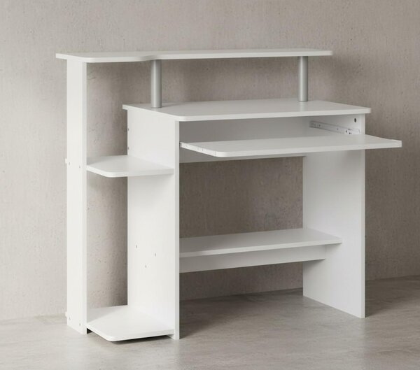 Scrivania per computer: design senza tempo, spazio di archiviazione, cassetto per la tastiera, truciolato, bianco. 94x48x90 cm | Kadima Design