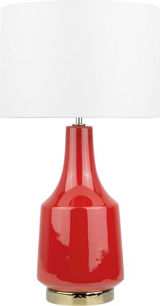 BELIANI Lampada da tavolo in Vetroceramica rossa 60 cm paralume in tessuto bianco panna vaso cavo con interruttore in stile retrò