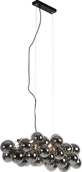QAZQA - Lampada a sospensione Art Déco nera con vetro fumé a 8 luci - Uvas I Soggiorno I Camera da letto - Obliqua - Adatta a LED G9