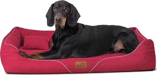 Tierlando® Letto ortopedico per cani WILLIAM Couture | Divano confortevole per cani - Dimensioni: 110x85cm | Colore: 04 Rosso scuro