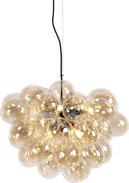 QAZQA - Art Déco Lampada a sospensione Art Déco I Lampada a sospensione I Lampada a sospensione nera con vetro 8 luci - Uvas I Camera da letto - Sfera I Sferica - Adatta a LED G9