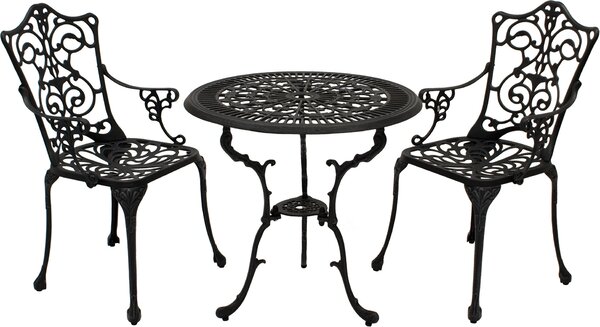 Set da giardino bistrot DEGAMO in stile liberty 3 pezzi, in fusione di alluminio grigio antico, resistente alle intemperie