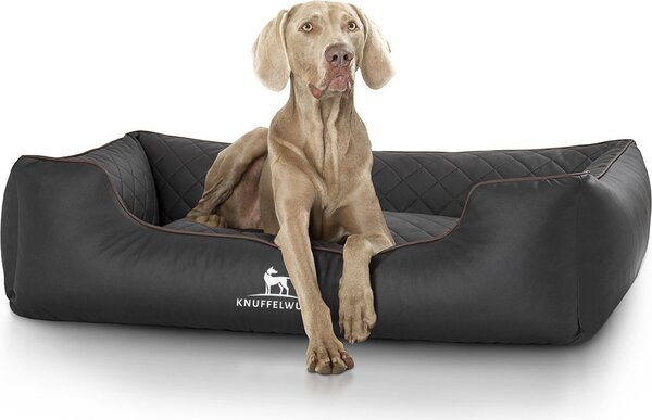 Knuffelwuff - Cuccia ortopedica per cani Madison in Pelle finta trapuntata al laser, XXL 120 x 85 cm, nera