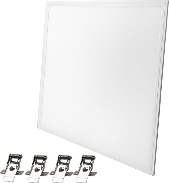 Plafoniera da incasso a LED 62x62 cm, modello slim, con griglia, incl. 4 staffe di montaggio, luce bianco caldo