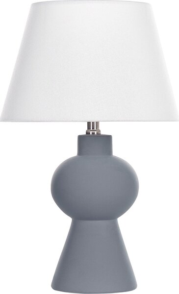 BELIANI Lampada da tavolo base in Vetroceramica grigia paralume in lino a forma di tamburo design minimalista