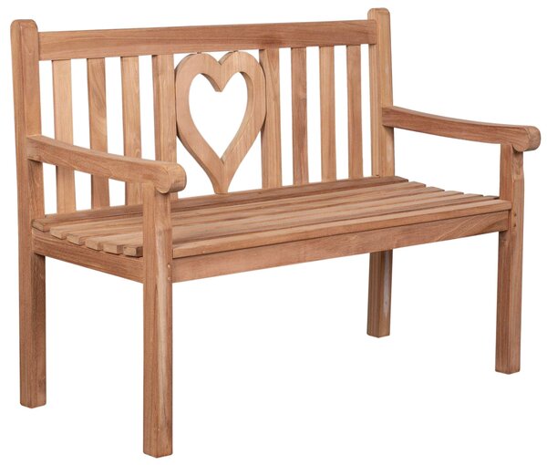 Panchina da giardino in teak 120 cm con schienale decorato – solida, resistente alle intemperie, intramontabile
