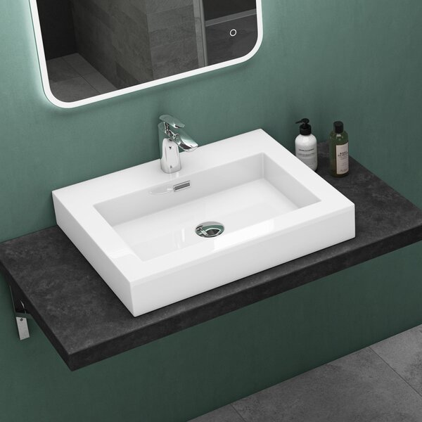 Mai & Mai Lavabo Lavabo sospeso Lavabo da appoggio Minerale fuso bianco 1 foro per rubinetto rettangolare Larghezza: 60 cm col18