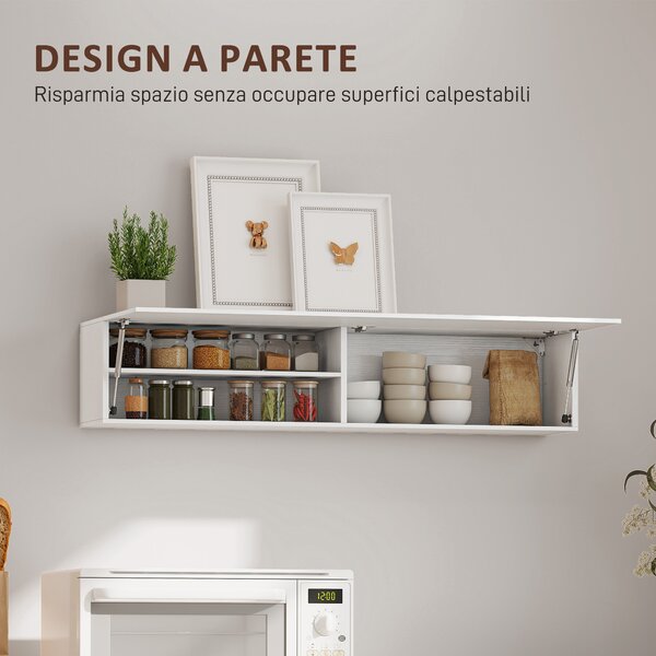HOMCOM Mobile Bagno a Parete con Anta Ammortizzata, 2 Scomparti e Mensola Regolabile, 120x23x30 cm, Bianco | Aosom Italy