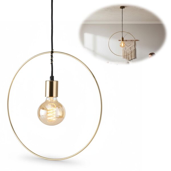 LS-LebenStil Lampada a sospensione retrò con anello dorato da 40 cm, E27, in metallo; lampada da soffitto, lampada a sospensione, lampada da soffitto sospesa; per soggiorno, camera da letto, cucina