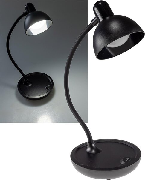 Lampada da tavolo a LED con batteria a collo d'oca, dimmerabile, bianco caldo, nero