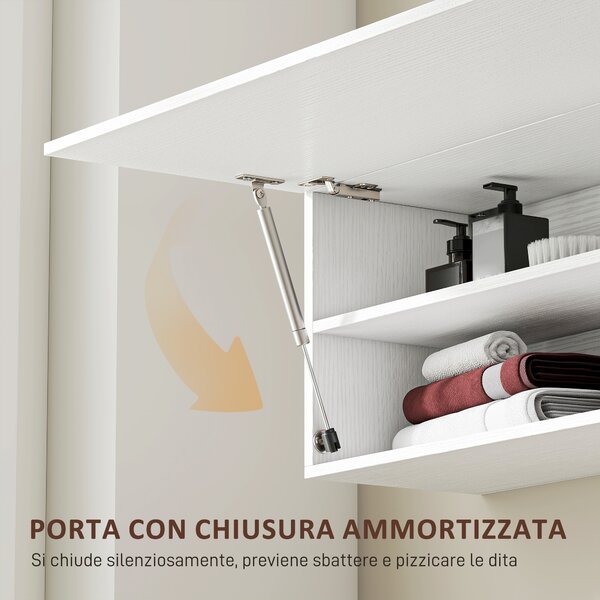 HOMCOM Mobile Bagno a Parete con Anta Ammortizzata, 2 Scomparti e Mensola Regolabile, 120x23x30 cm, Bianco | Aosom Italy