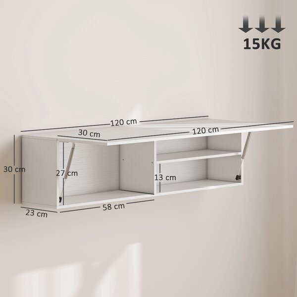HOMCOM Mobile Bagno a Parete con Anta Ammortizzata, 2 Scomparti e Mensola Regolabile, 120x23x30 cm, Bianco | Aosom Italy