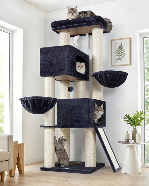 Albero per gatti grande, con ampie casette e tiragraffi