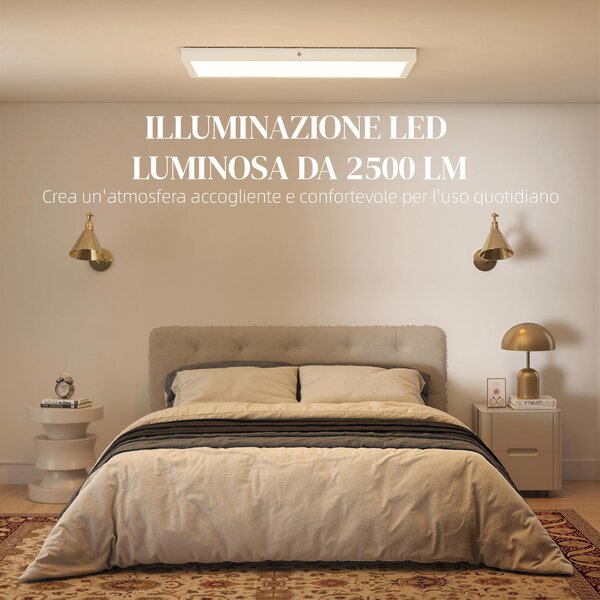 HOMCOM Set 2 Plafoniere LED Sottili e Minimal con Colore Regolabile, in Acciaio e Plastica, 60x30x3.7 cm, Bianco | Aosom Italy