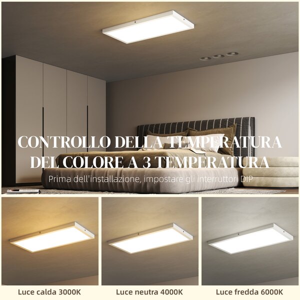 HOMCOM Set 2 Plafoniere LED Sottili e Minimal con Colore Regolabile, in Acciaio e Plastica, 60x30x3.7 cm, Bianco | Aosom Italy