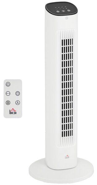 HOMCOM Ventilatore a Colonna con Telecomando e 3 Velocità, Timer 15 Ore, Oscillazione e Modalità Notte, Bianco|Aosom