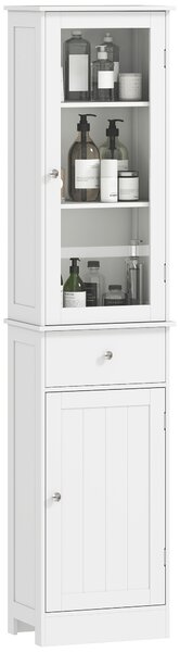 Kleankin Colonna Bagno Salvaspazio con 3 Ripiani Superiori, Cassetto e Armadietto, in MDF, 40x27x171.5cm, Bianco|Aosom