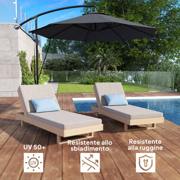 Outsunny Ombrellone da Giardino Rotondo Inclinabile e Girevole, Manovella e Protezione UPF 50+, Ø3 m, Grigio Scuro