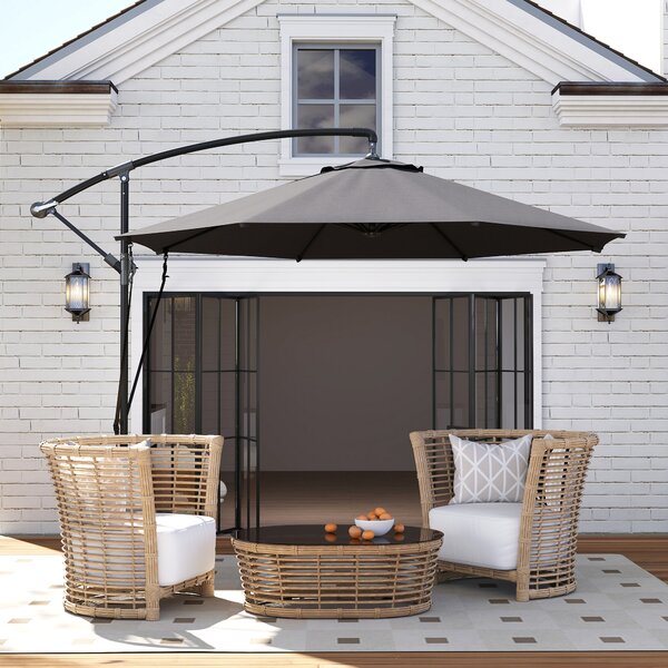 Outsunny Ombrellone da Giardino Rotondo Inclinabile e Girevole, Manovella e Protezione UPF 50+, Ø3 m, Grigio Scuro