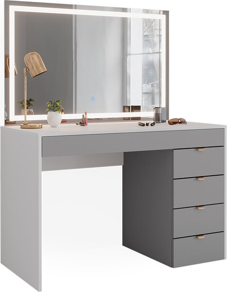 Tavolo da toeletta Vicco Elise Bianco/Grigio 115 cm con specchio a LED, Model 41345